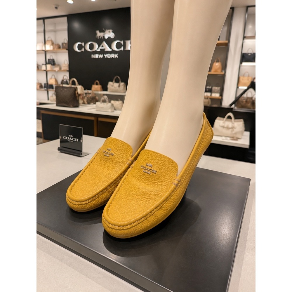 Coach Mustard Yellow Pebbled Leather Loafers Women's 7.5 Quiet Luxury Flats